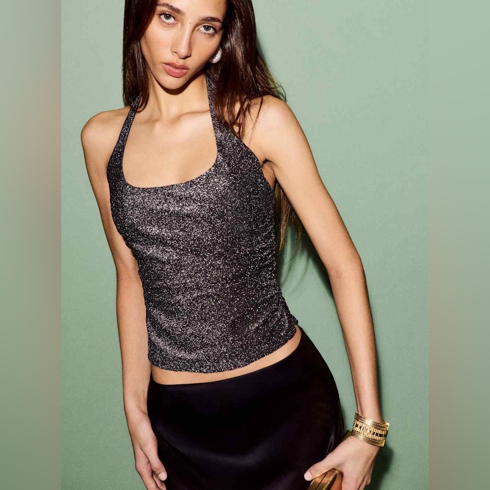 NWT Reformation Molly knit halter in silver sparkle / size s